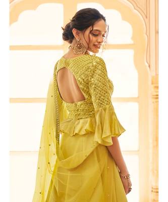 Silk Lehenga with Chiffon Dupatta Having Mirror Work on Borders Paired with Mirror Work Satin Silk Blouse 5