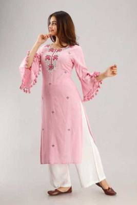 Peach embroidered rayon kurtas-and-kurtis 1