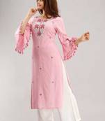 Peach embroidered rayon kurtas-and-kurtis
