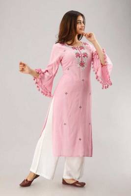 Peach embroidered rayon kurtas-and-kurtis 3