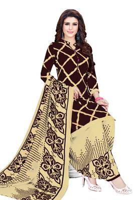 Brown Floral Print Leon Unstitched Salwar Kameez 1