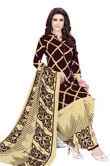 Brown Floral Print Leon Unstitched Salwar Kameez