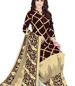 Brown Floral Print Leon Unstitched Salwar Kameez