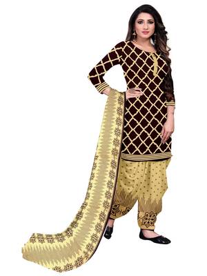 Brown Floral Print Leon Unstitched Salwar Kameez 2