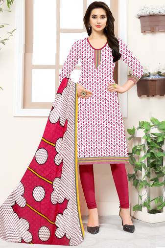 White Floral Print Leon Unstitched Salwar Kameez