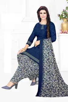 Blue Floral Print Leon Unstitched Salwar Kameez