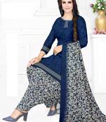 Blue Floral Print Leon Unstitched Salwar Kameez