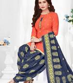 Orange Floral Print Leon Unstitched Salwar Kameez
