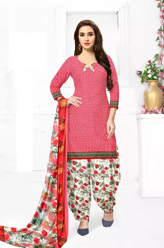 Pink Floral Print Leon Unstitched Salwar Kameez