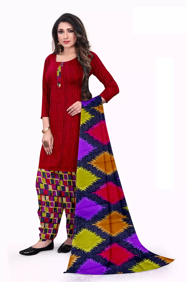 Maroon Abstract Printed Leon Unstitched Salwar Kameez