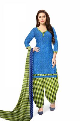 Blue Floral Print Leon Unstitched Salwar Kameez 1