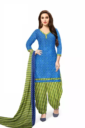 Blue Floral Print Leon Unstitched Salwar Kameez