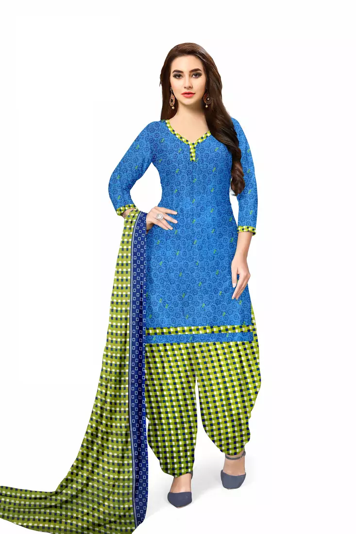 Blue Floral Print Leon Unstitched Salwar Kameez