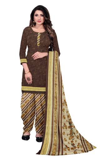 Brown Abstract Print Leon Unstitched Salwar Kameez