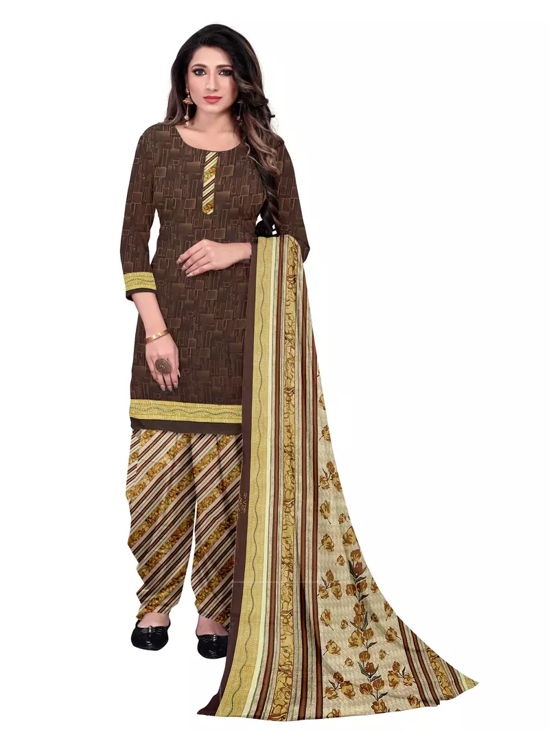 Brown Abstract Print Leon Unstitched Salwar Kameez