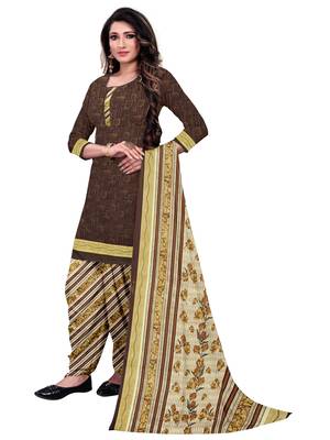 Brown Abstract Print Leon Unstitched Salwar Kameez 2