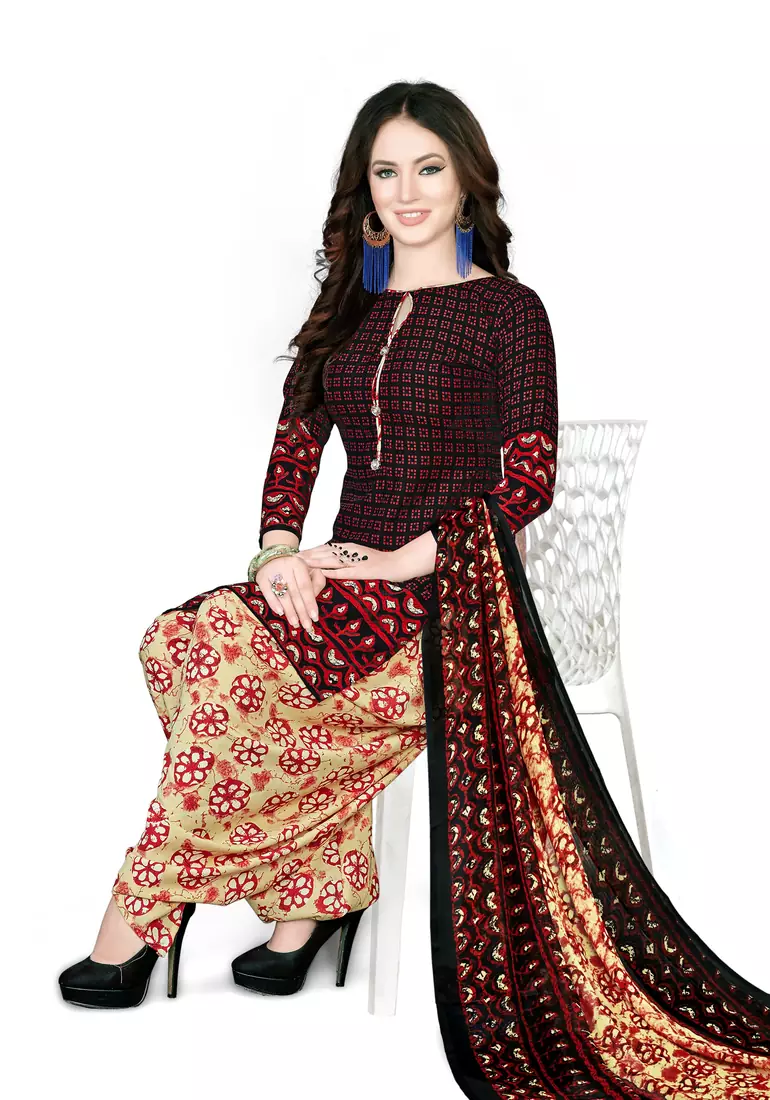 Black Floral Print Leon Unstitched Salwar Kameez