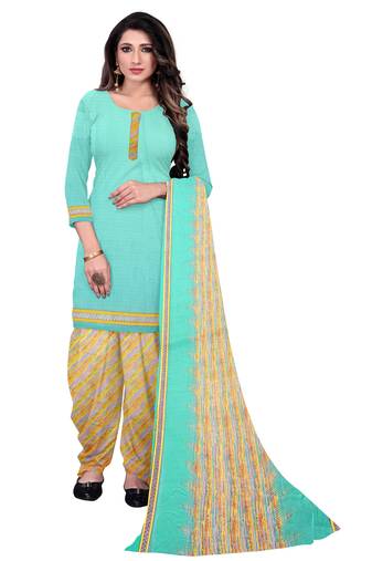 Aqua-Blue Printed Leon Unstitched Salwar Kameez