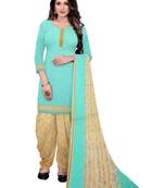Aqua-Blue Printed Leon Unstitched Salwar Kameez