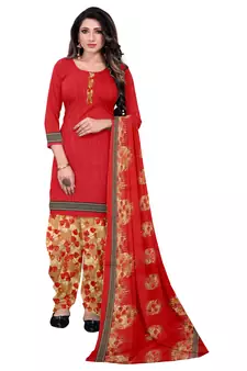 Red Floral Print Leon Unstitched Salwar Kameez