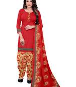 Red Floral Print Leon Unstitched Salwar Kameez