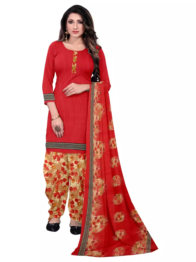 Red Floral Print Leon Unstitched Salwar Kameez