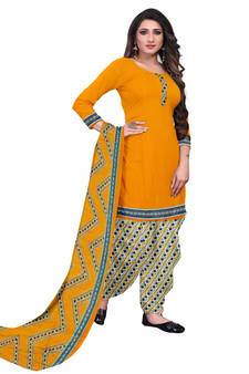 Yellow Floral Print Leon Unstitched Salwar Kameez