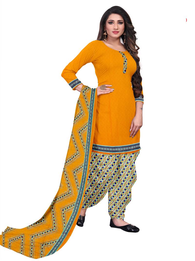 Yellow Floral Print Leon Unstitched Salwar Kameez
