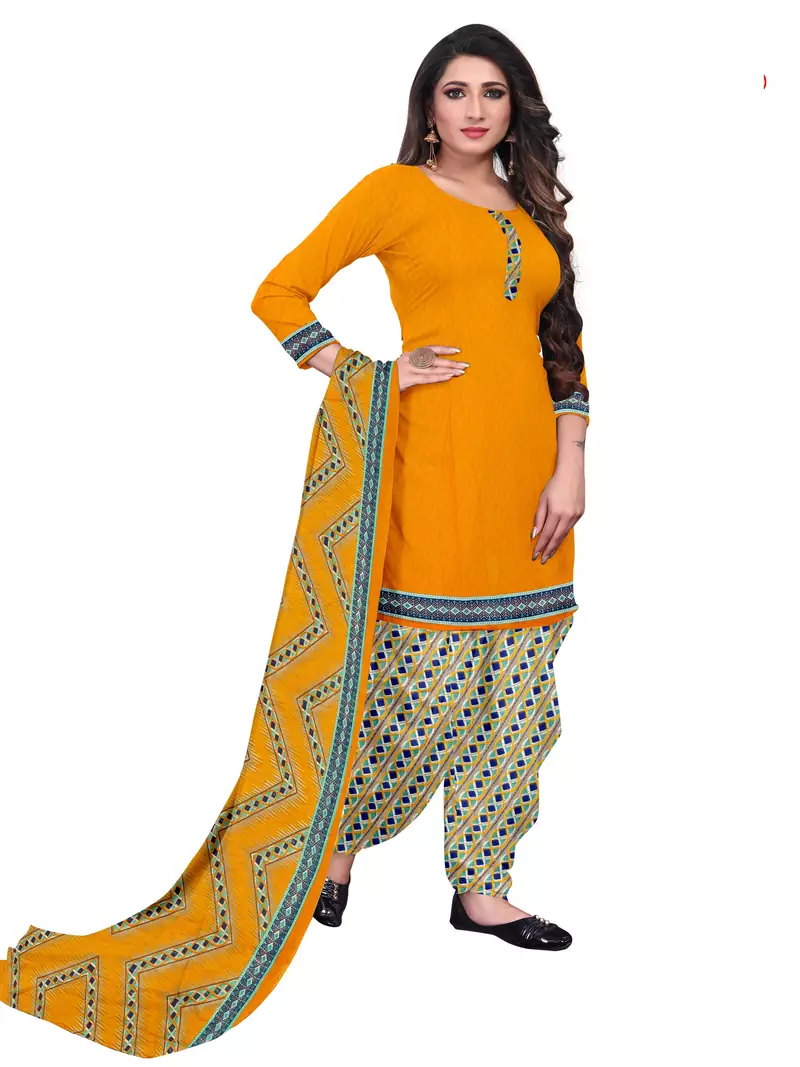 Yellow Floral Print Leon Unstitched Salwar Kameez