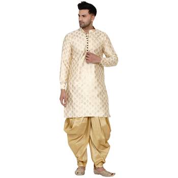 Beige printed banarasi men-kurtas 1