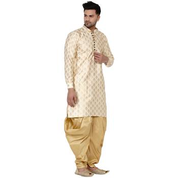 Beige printed banarasi men-kurtas 2