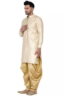 Beige printed banarasi men-kurtas