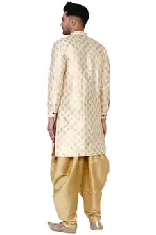 Beige printed banarasi men-kurtas