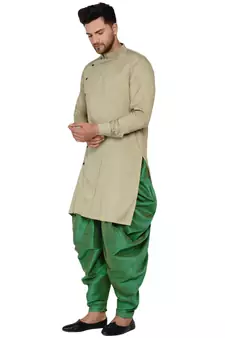 Beige plain rayon men-kurtas