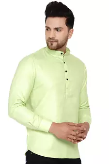 Green plain cotton men-kurtas