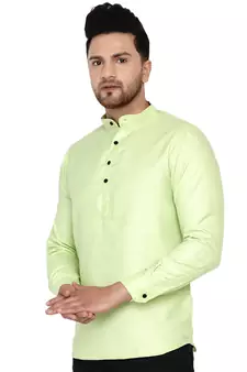 Green plain cotton men-kurtas