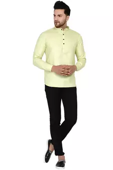 Green plain cotton men-kurtas