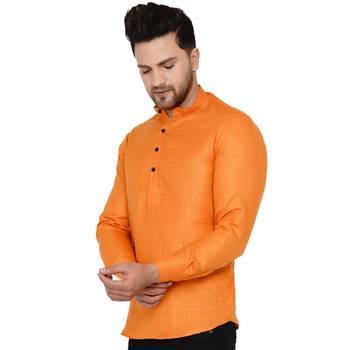 Yellow plain cotton men-kurtas 3