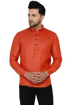 Red plain cotton men-kurtas