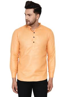 Orange plain cotton men-kurtas