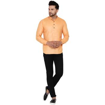 Orange plain cotton men-kurtas 5