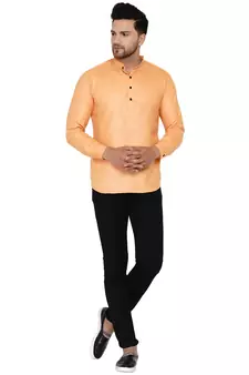 Orange plain cotton men-kurtas