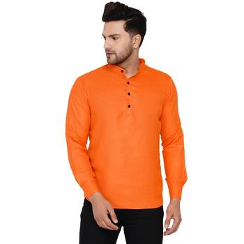 Orange plain cotton men-kurtas 1