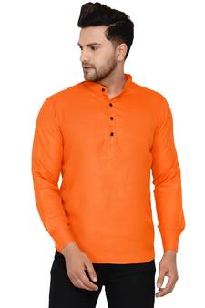 Orange plain cotton men-kurtas