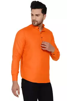 Orange plain cotton men-kurtas