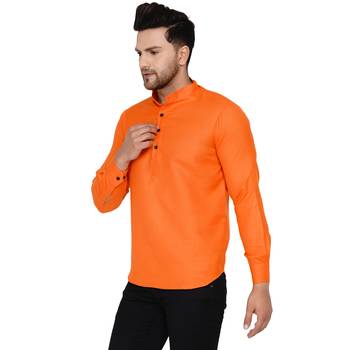 Orange plain cotton men-kurtas 3