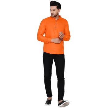 Orange plain cotton men-kurtas 5