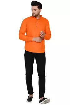 Orange plain cotton men-kurtas