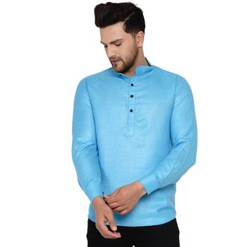 Blue plain cotton men-kurtas 1