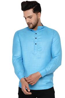 Blue plain cotton men-kurtas